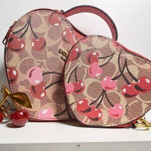 Heart-Shaped Cherry Print Bag Set